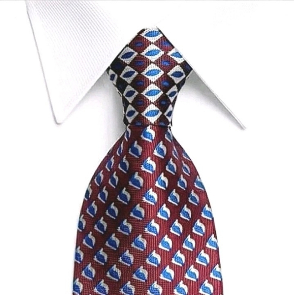 STAFFORD Vintage Silk Mens Tie Wine Red/Blue/White Geometric  4"x56"